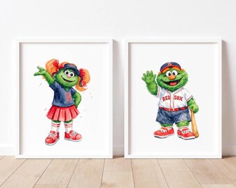 Lámina de acuarela con la mascota de Boston, arte de béisbol inspirado en Wally (descarga digital)