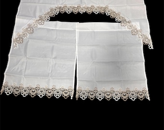 Conjunto de cortinas de renda branca para cozinha – Cortinas com bandô e cortinas curtas – Cortinas transparentes estilo casa de campo – Decoração de janelas para chalé