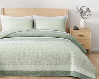 Edredom reversível tamanho Queen verde sálvia, conjunto de edredom de algodão, roupa de cama verde estilo fazenda, edredom reversível floral, roupa de cama neutra estilo casa de campo, leve
