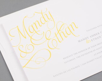 Printable Wedding Invitation Set - Do-It-Yourself - Whimsical Script Font - Yellow - Classic Invitation - Mandy