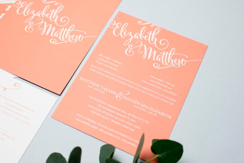 Sample Bilingual Vietnamese Wedding Invitation Set Script Etsy