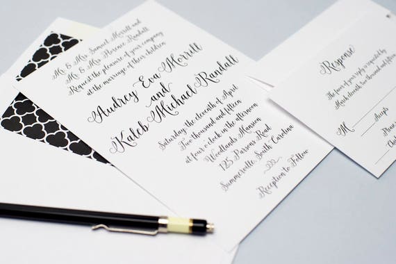 Sample Wedding Invitation Set Script Calligraphy Font Etsy