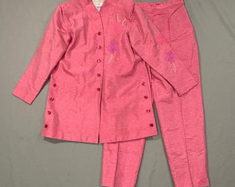French Flair Janine Dray Ensemble tunique brodé 100 % soie L Rose pour femmes