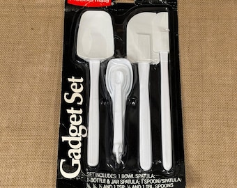 Juego de utensilios Rubbermaid Vintage 1983, espátula blanca, cuchara medidora, juego de 6 piezas, nuevo sin usar.