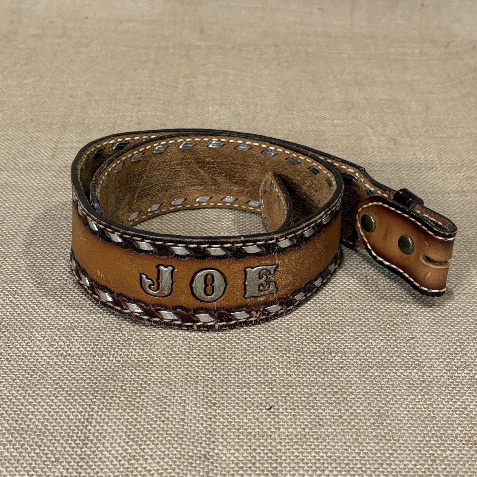 Brazos Joes Brown Tooled Leather Belt with Agate Buckle Size 26 Vintage Pre-Owned Personal Belt of Jose Sanchez, Beautiful Hand  main image 4