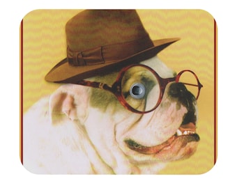 Alfombrilla de ratón con diseño de bulldog con sombrero y gafas / Alfombrilla de escritorio divertida para la oficina