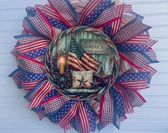 Patriotic 250th Anniversary Primitive Farmhouse Wreath