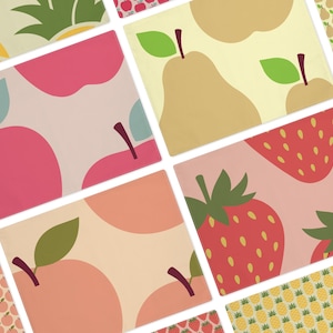 Mantel individual con estampado de frutas: manzana, pera, melocotón, piña y fresa. Decoración para la mesa de cocina / Divertido mantel individual para el almuerzo de los niños con un gran gráfico.