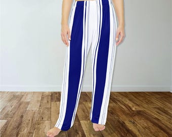 Vertical Stripe Pajama Pants | Women Striped Loungers | Relaxed Lounge Sleepwear | Wide Stripe Pajama Bottoms | Gift for Her on Mothers Day