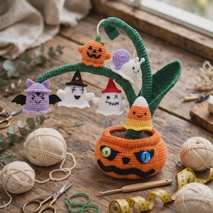 Halloween Crochet Pattern PDF | Spooky Plant Decor | Kawaii Ghost Bat Pumpkin | Instant Download