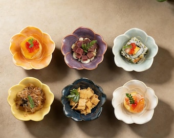 Ceramic Flower Shape Sauce Dish Set, Petal Condiment Bowls, Mini Dessert Snack Dish