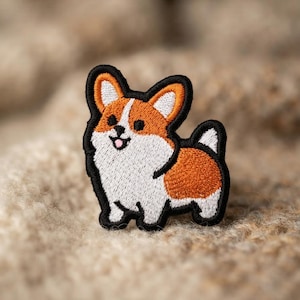 Embroidered Corgi Patch: Iron-On / Sew-On Badge for Jackets, Hats, Bags