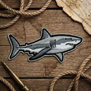 White Shark Embroidered Patch, Ocean Animal Iron On Sew On Applique