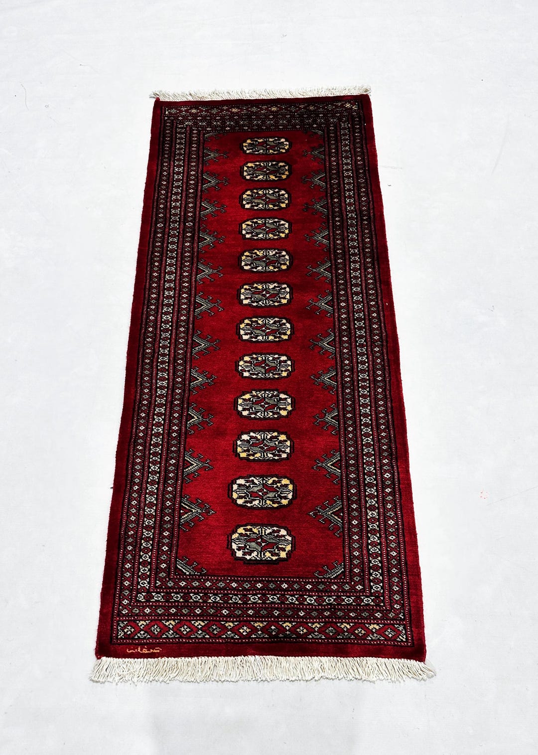 2x5 Ft Handmade Mori Bukhara Wool Rug - Small Size Red Colour Runner ...