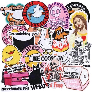 Handmade Funny Iron On Patches Set 20PCS, Embroidered Meme Sew On Applique Patches for Clothes, Jackets, Hats, Backpacks & Jeans
