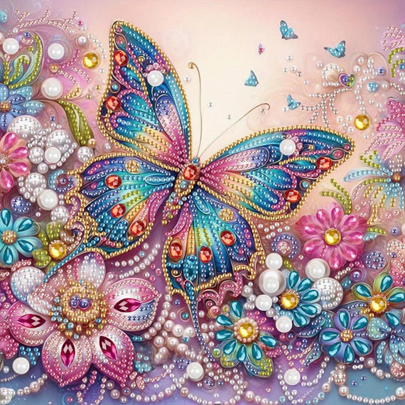 Handmade Butterfly Diamond Painting Kit, 5D Diamond Art Canvas, DIY Flower Diamond Mosaic Craft, Home Decor Gift