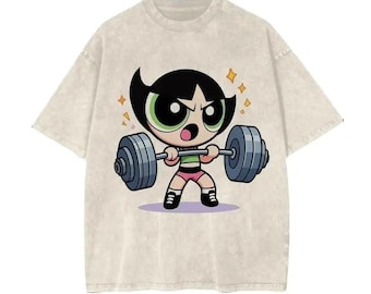 Cute #Powerpuf Strong Girl Gym Graphic T-Shirt, Fitness, Workout Shirt, Trending 2025, Bodybuilding Shirt, Pump Cover Gym Tee for Men Women