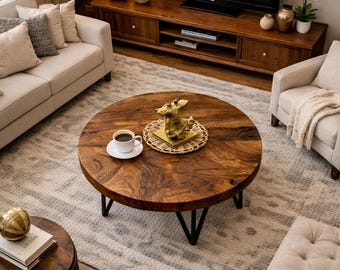 Massivholz runder Live Edge Couchtisch: Rustikale Naturmöbel