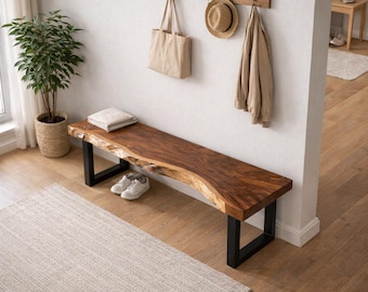 Live Edge Solid Wood Bench, Rustic Farmhouse Entryway Seating