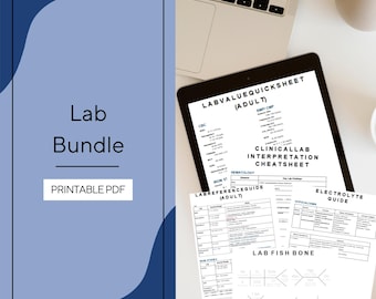 Pack Labo | Guide de référence de laboratoire, guide des électrolytes, interprétation de laboratoire clinique, arête de poisson et référence rapide | Étudiants (PDF imprimable)