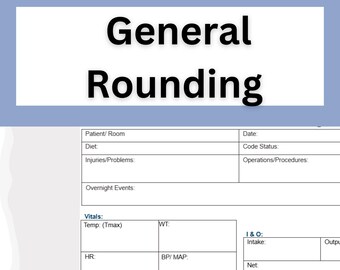 Gabarit d'arrondi général | Feuille d'arrondi des patients hospitalisés | | adjoints au médecin, IP, étudiants en sciences infirmières et en médecine |  Rotation clinique (PDF imprimable)