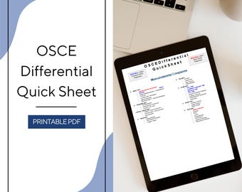 OSCE Differential Diagnosis Quick Sheet | PA, NP, Nursing & Medical Students | Clinical Rotation (Printable Pdf)