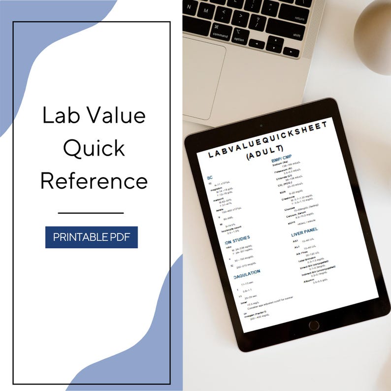 Lab Values Quick Reference Sheet | Clinical Cheat Sheet | PA, NP, Nursing & Medical Students | Clinical Rotation (Printable Pdf) image 1