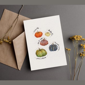 Original handgemalte Kürbisse, Herbst Illustration, Geschenk Karte, Original Grußkarte, Postkarte, kein Druck