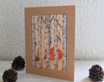 Tarjeta 3D original pintada a mano de camping en el bosque, Tema de otoño, Ilustración de la naturaleza, Tarjeta regalo