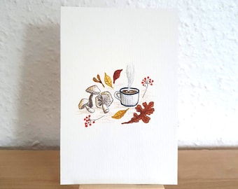 Postal original de setas otoñales pintadas a mano, tarjeta de inspiración otoñal, postal, tarjeta de regalo, sin impresión