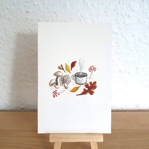 Original hand painted autumn mushrooms postcard, nature autumn inspiration card, postcard, gift card, no print