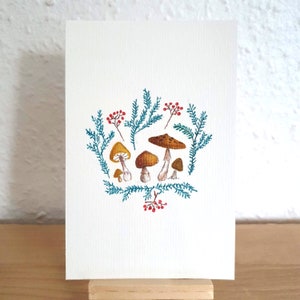 Champignons d'automne et feuilles de forêt peints à la main, illustration de champignon, illustration botanique, carte postale, pas d'impression