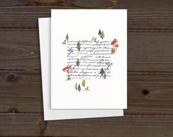 Postal original pintada a mano, motivos minimalistas del bosque, tarjeta de regalo, envío gratuito sujeto a condiciones, sin impresión