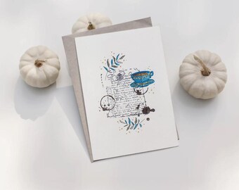 Postal original pintada a mano, taza de café, manchas de café, tarjeta minimalista, tarjeta de regalo, envío gratuito condicional, sin impresión
