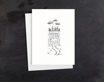 Postal original minimalista en papel y tinta, tema de bosque, blanco y negro, tarjeta de regalo, envío gratuito condicional, sin impresión