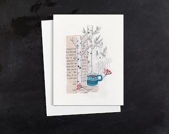 Tarjeta original hecha a mano, Bosque de abedules, temática primaveral, tarjeta de regalo, postal, inspiración en la naturaleza, tarjeta collage, inspiración en el bosque