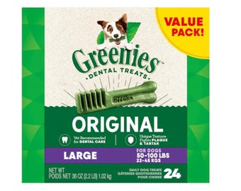 Greenies Dog Treats 24 COUNT– Large Dogs 50–100 lbs | Chewy & Tasty Dental Snack