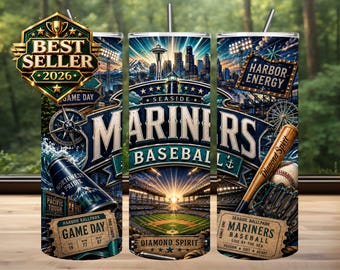 Diseño de sublimación para vaso de los Mariners, día de partido de béisbol PNG (descarga digital)