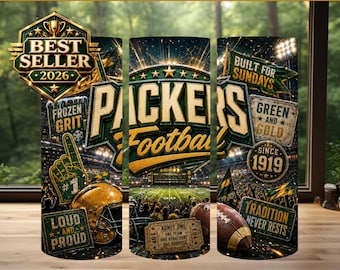 Diseño de sublimación para vaso de los Packers, día de partido de fútbol americano PNG (descarga digital)
