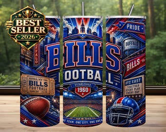 Diseño de sublimación para vaso térmico de los Bills, día de partido de fútbol americano PNG (descarga digital)