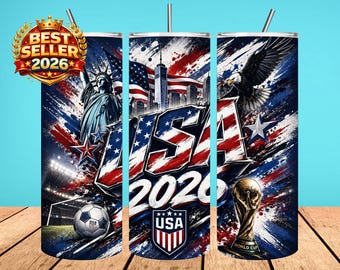 Diseño de sublimación para vaso de la Copa Mundial de EE. UU. 2026, Día de partido de béisbol PNG (Descarga digital)