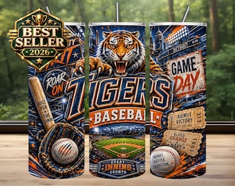 Diseño de sublimación para vaso térmico de los Tigers, imagen PNG para día de partido de béisbol (descarga digital)