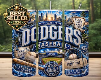 Diseño de sublimación para vaso térmico de los Dodgers, imagen PNG para el día del partido de béisbol (descarga digital)