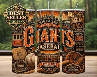 Diseño de sublimación para vaso de los Gigantes, PNG del día del partido de béisbol (descarga digital)