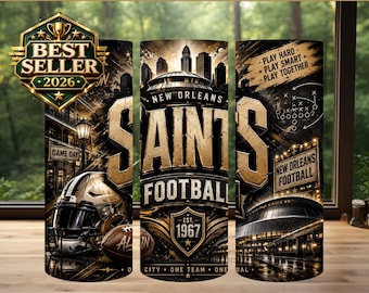 Diseño de sublimación para vaso térmico de los Saints, día de partido de fútbol americano PNG (descarga digital)