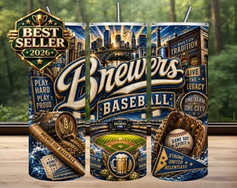 Diseño de sublimación para vaso de los Brewers, día de partido de béisbol PNG (descarga digital)