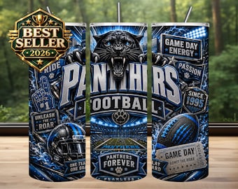 Diseño de sublimación para vaso térmico de los Panthers, día de partido de fútbol americano PNG (descarga digital)