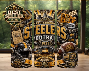 Diseño de sublimación para vaso térmico de los Steelers, día de partido de fútbol americano PNG (descarga digital)