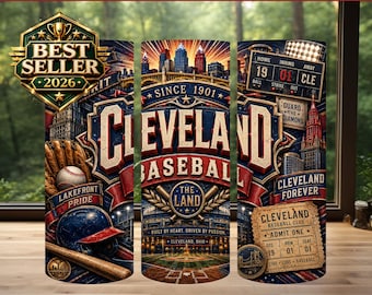 Diseño de sublimación para vaso térmico de Cleveland, día de partido de béisbol PNG (descarga digital)