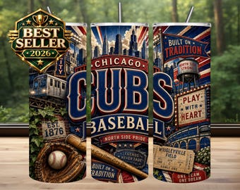 Diseño de sublimación para vaso de los Cubs, día del partido de béisbol, PNG (descarga digital)